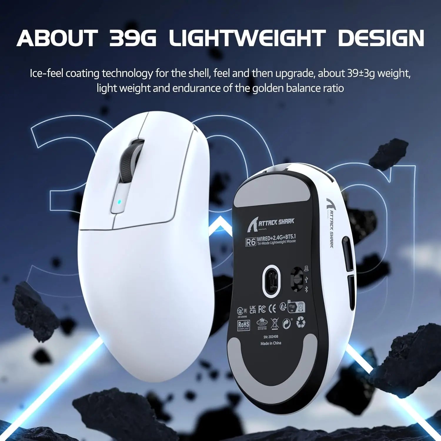 Attack Shark R6 Pro Wireless Gaming Mouse – Ultralight RGB Precision
